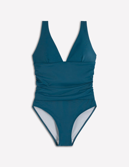 Mykonos Badeanzug mit tiefem V-Ausschnitt-Meerblau, Diamantmuster-5