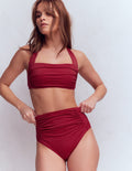 Bas de bikini froncé Kythira-Rouge Mérida