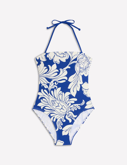 Paros Bandeau-Badeanzug-Blau Botanisches Muster-5