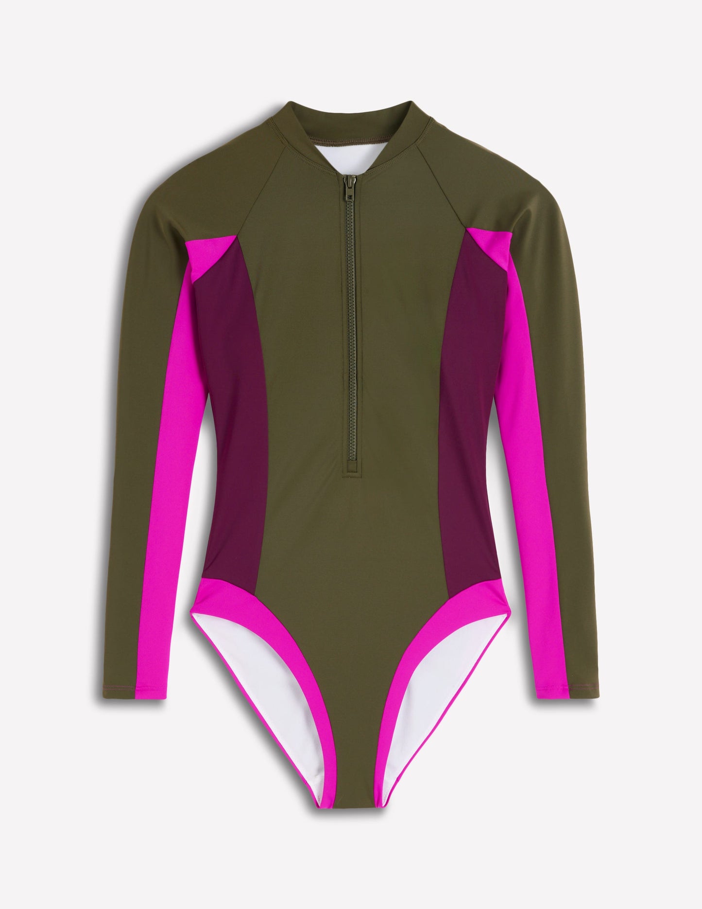 Sportlicher Badeanzug mit Raglanärmeln-Khaki, Blockfarben