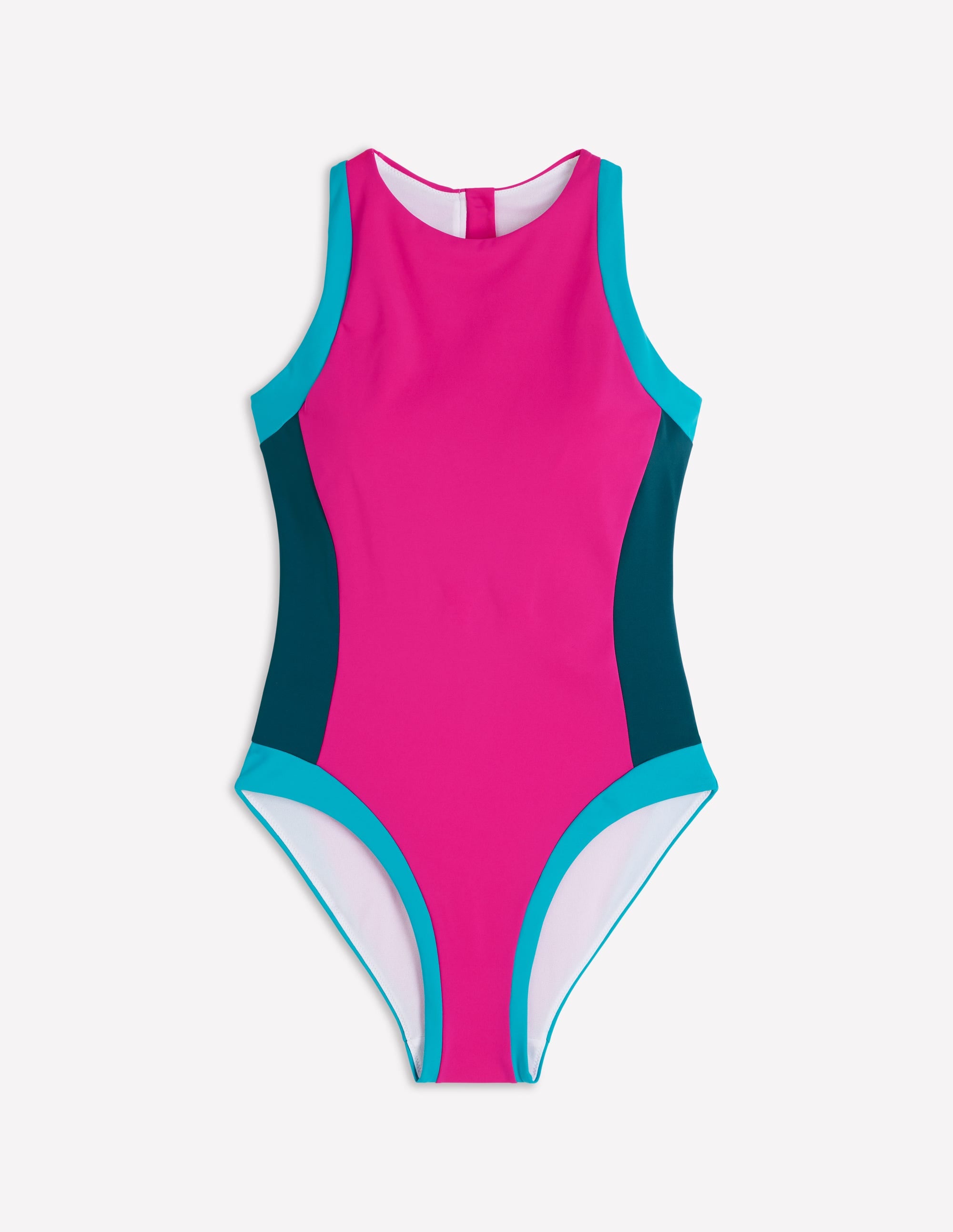 Sportlicher, hochgeschlossener Badeanzug-Rosa, Blockfarben - Image 6