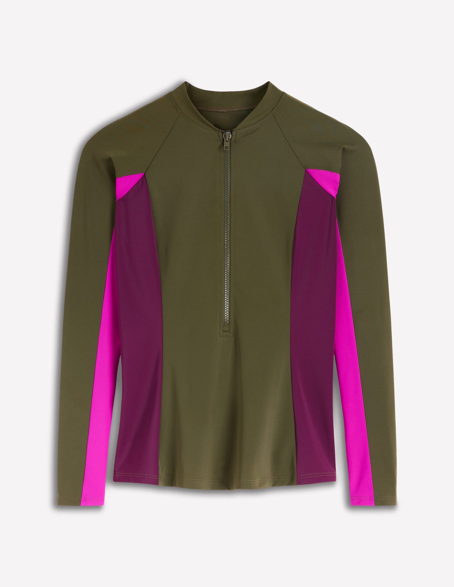 Raglan-Badeshirt mit Sonnenschutz-Khaki, Blockfarben