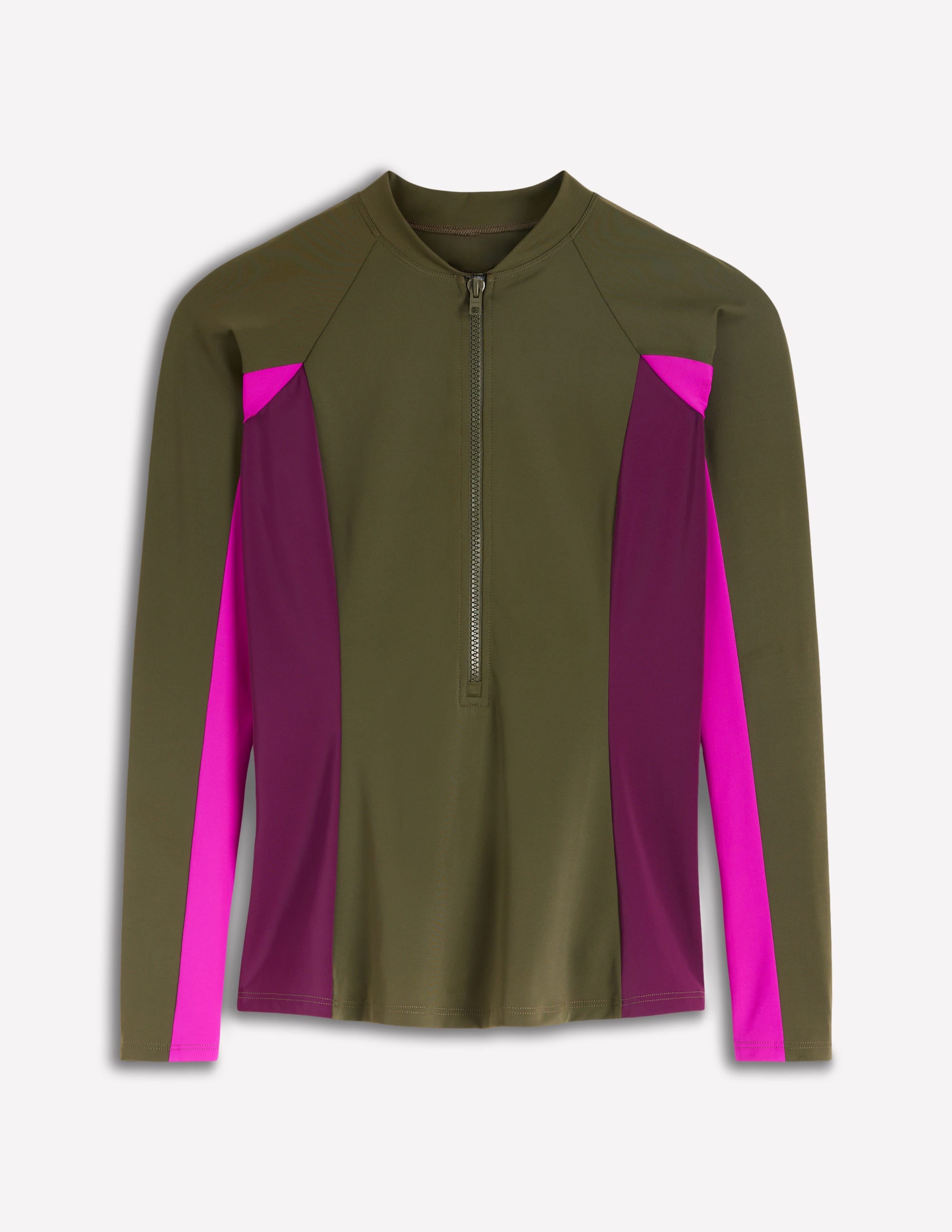 Langärmliges Badeshirt-Khaki, Blockfarben - Image 5