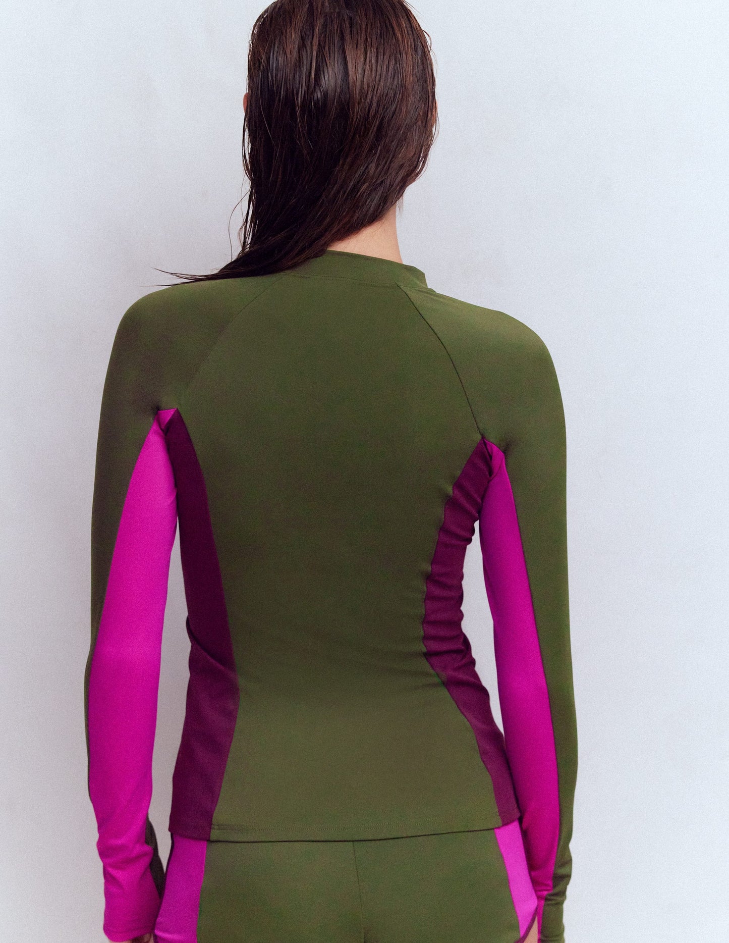 Raglan-Badeshirt mit Sonnenschutz-Khaki, Blockfarben