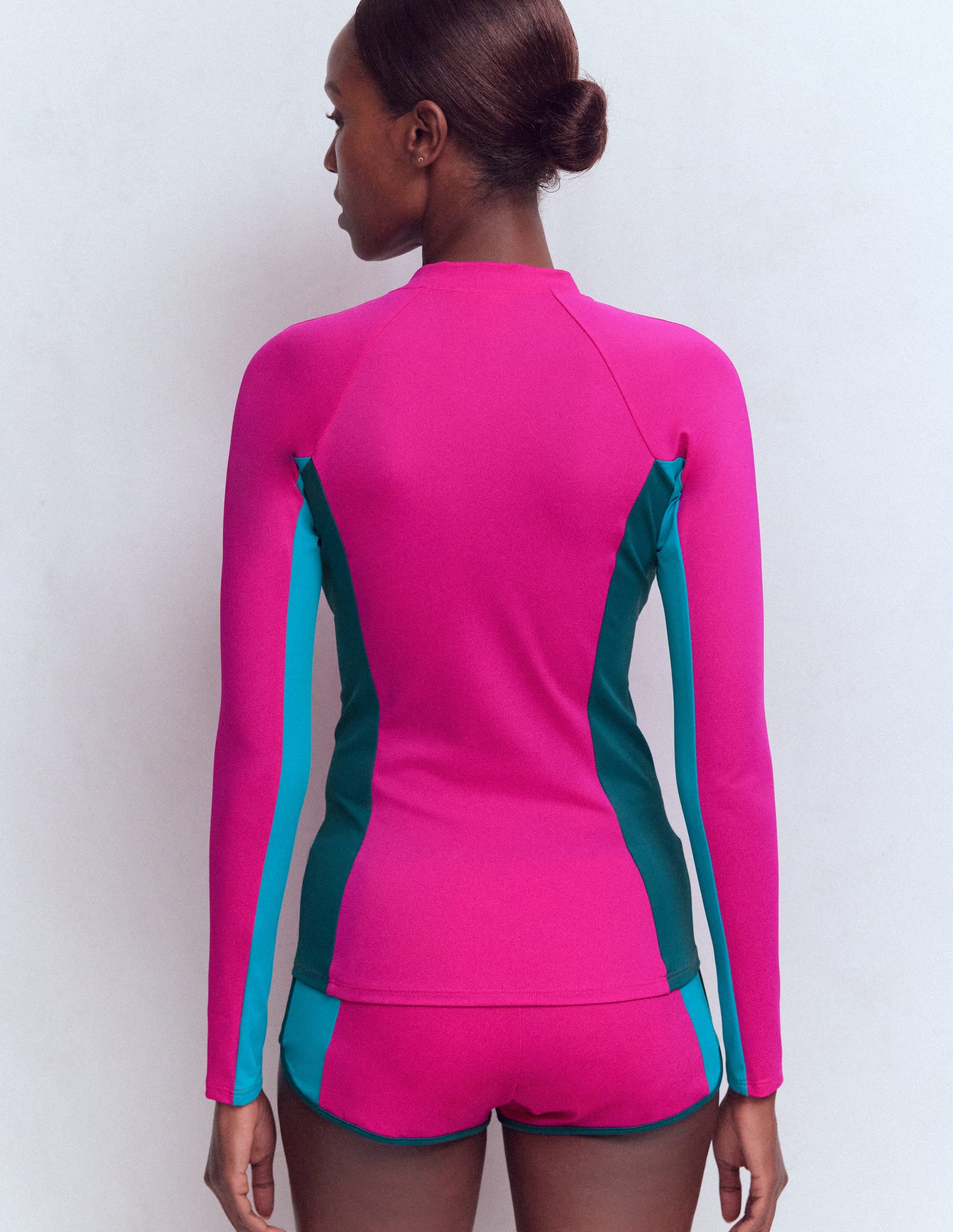 Langärmliges Badeshirt-Rosa Blockfarben - Image 3