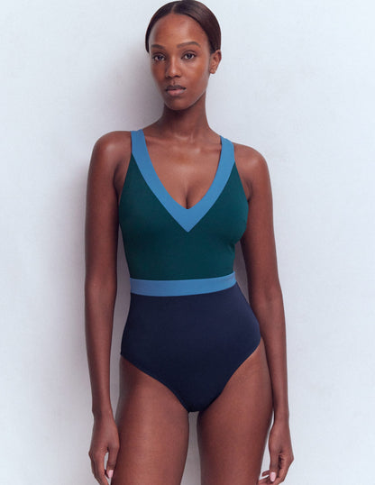 Campania Cross-back Swimsuit-Pacific Green Colourblock-1