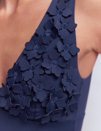 Badeanzug mit Blumenapplikation-Marineblau, Applikation-2