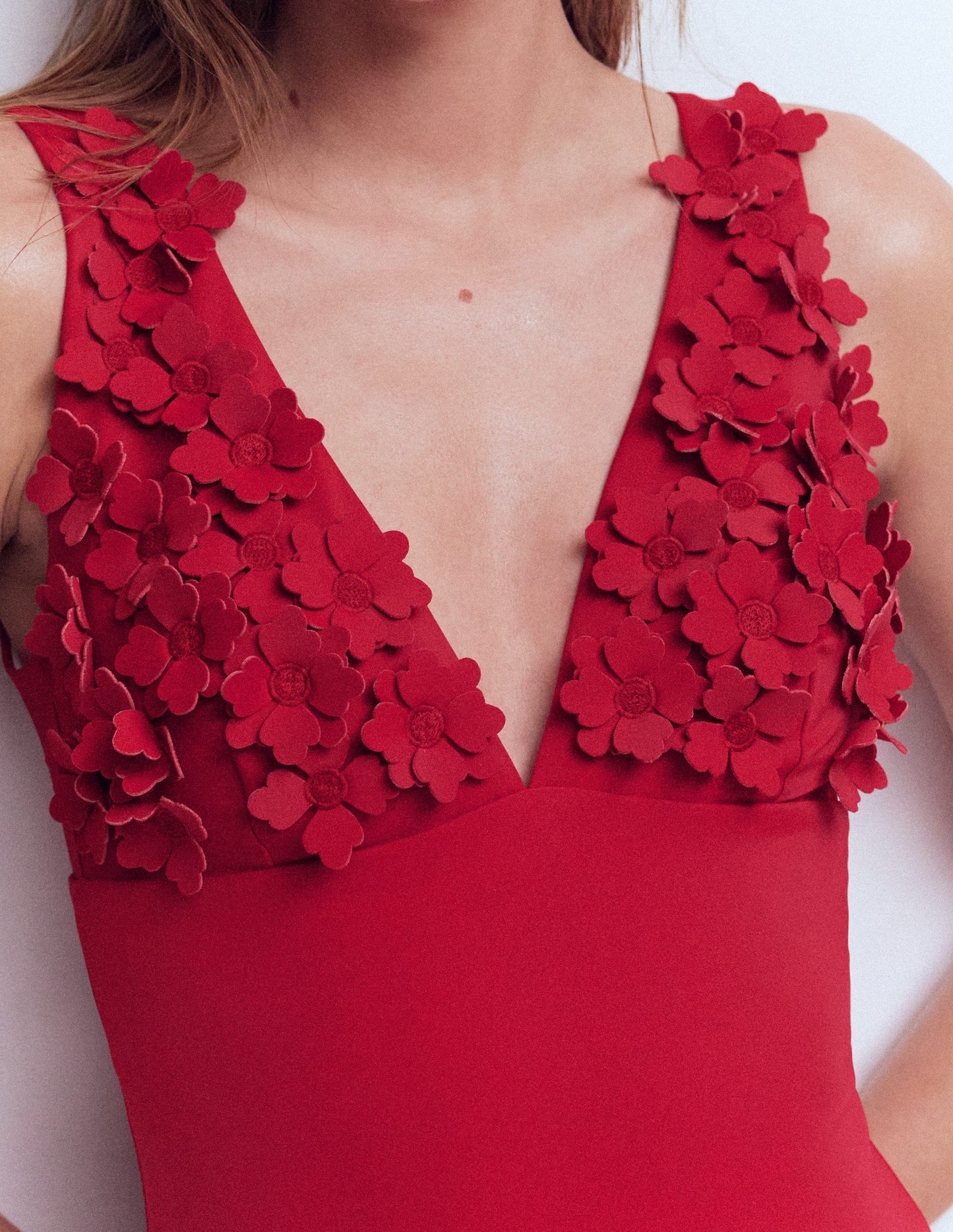 Badeanzug mit Blumenapplikation-Muleta-Rot, Applikation