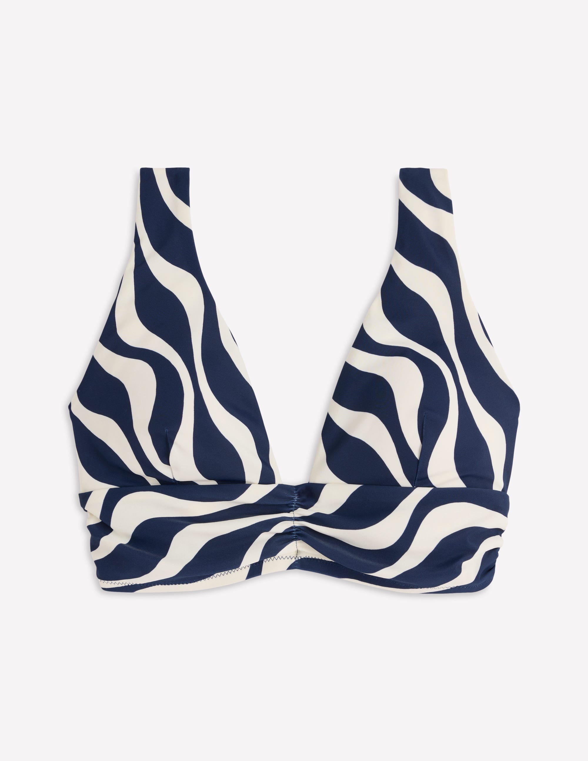 Mykonos Bikinioberteil mit tiefem V-Ausschnitt-Marineblau, Rhythmische Welle - Image 7
