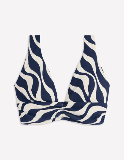 Mykonos Bikinioberteil mit tiefem V-Ausschnitt-Marineblau, Rhythmische Welle-7