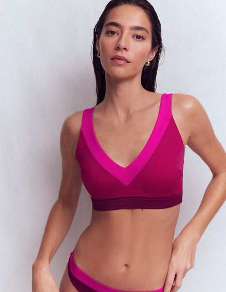Campania Cross-back Bikini Top-Fuchsia, Chocberry