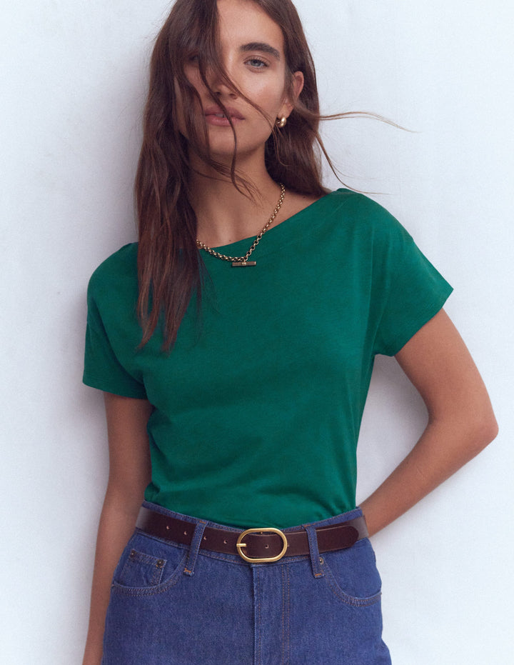 T-shirt à col bateau ultra-doux-Bleu sarcelle profond