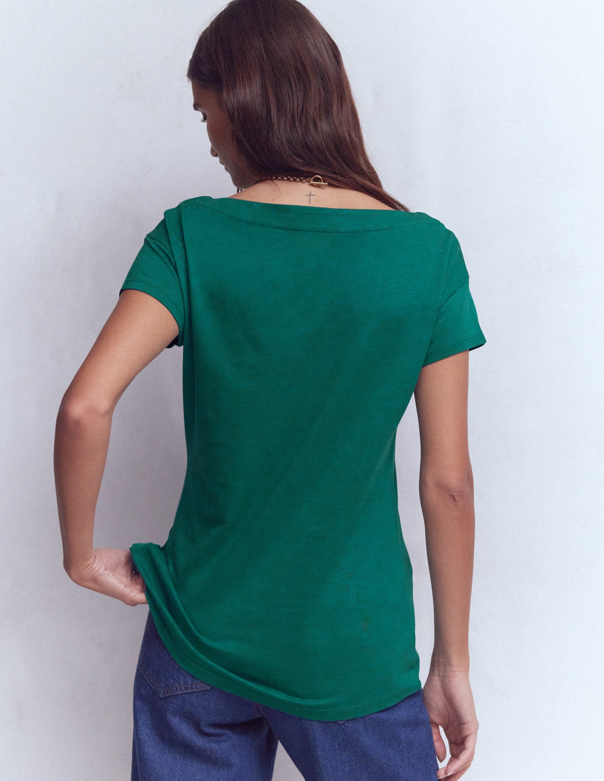Superweiches T-Shirt mit U-Boot-Ausschnitt-Tiefes Blaugrün - Image 3