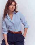 Sienna Baumwollhemd-Leuchtendes Blau Feine Streifen