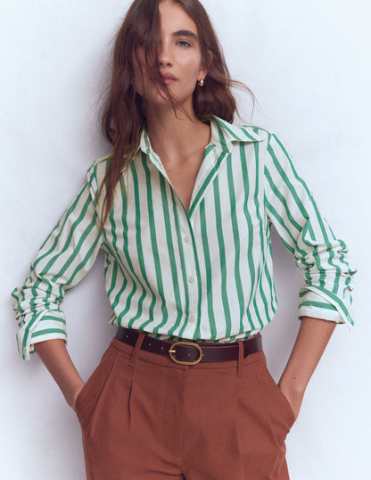 Sienna Baumwollhemd-Grün und Naturweiß Streifen-2