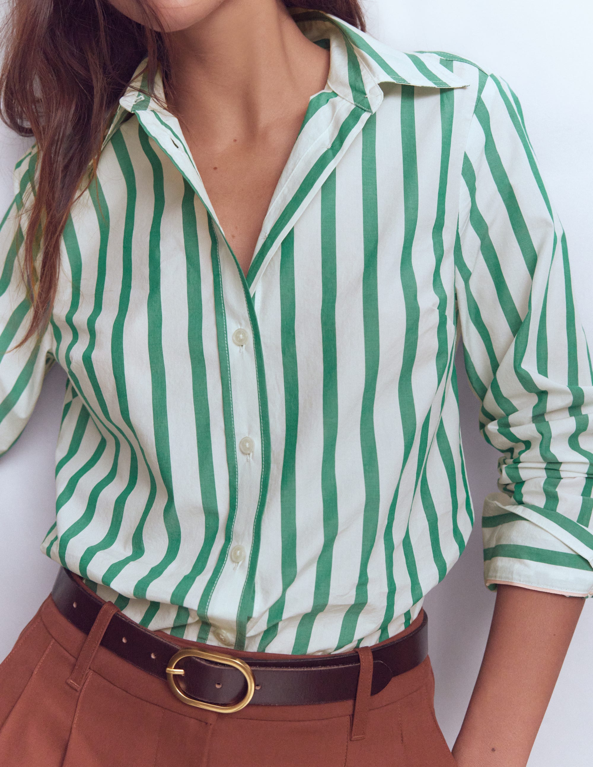 Sienna Cotton Shirt-Green and Ivory Stripe - Image 2