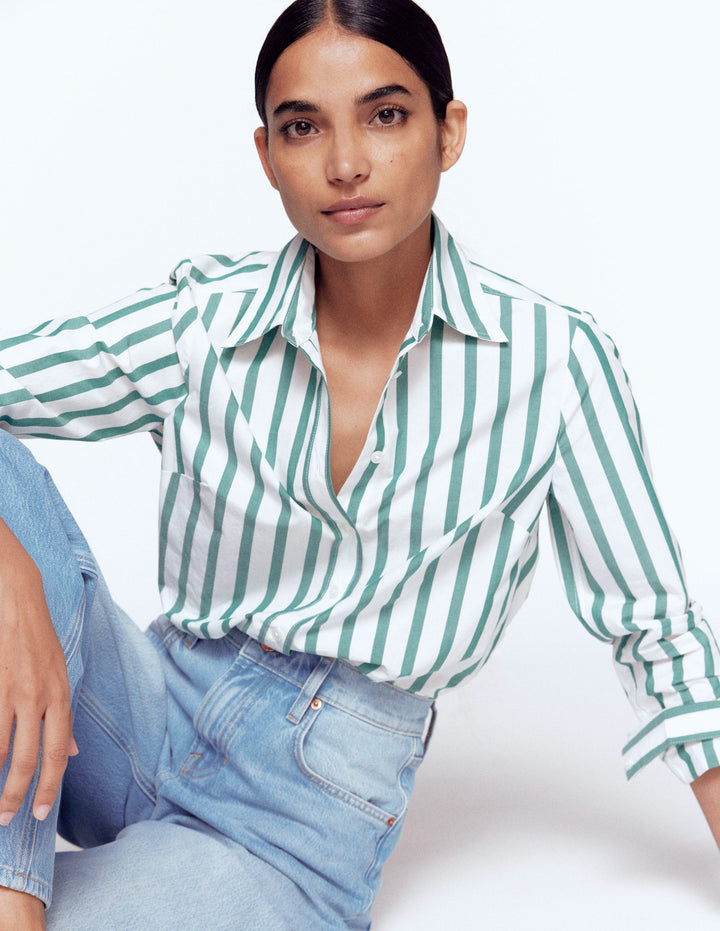 Chemise Sienna en coton-Rayé vert et ivoire