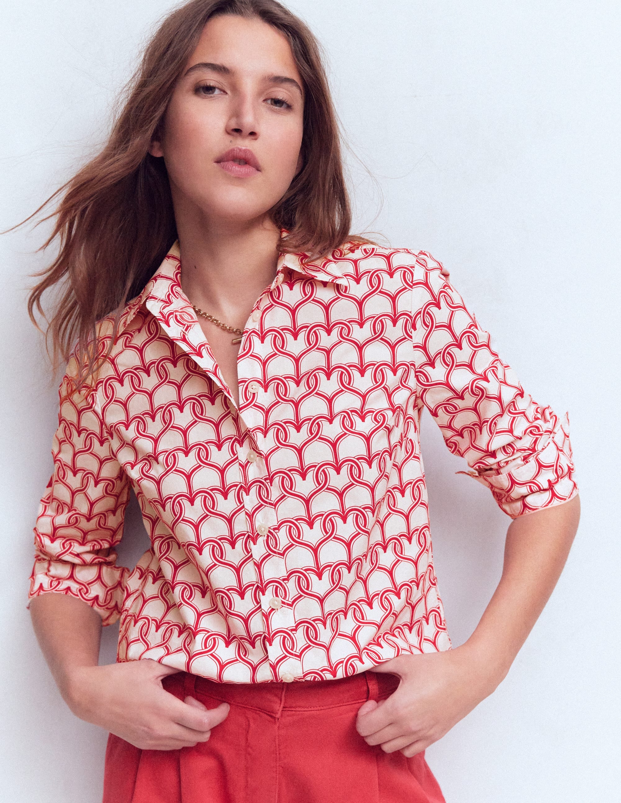 Chemise Sienna en coton-Ivoire, motif Heart Link - Image 1