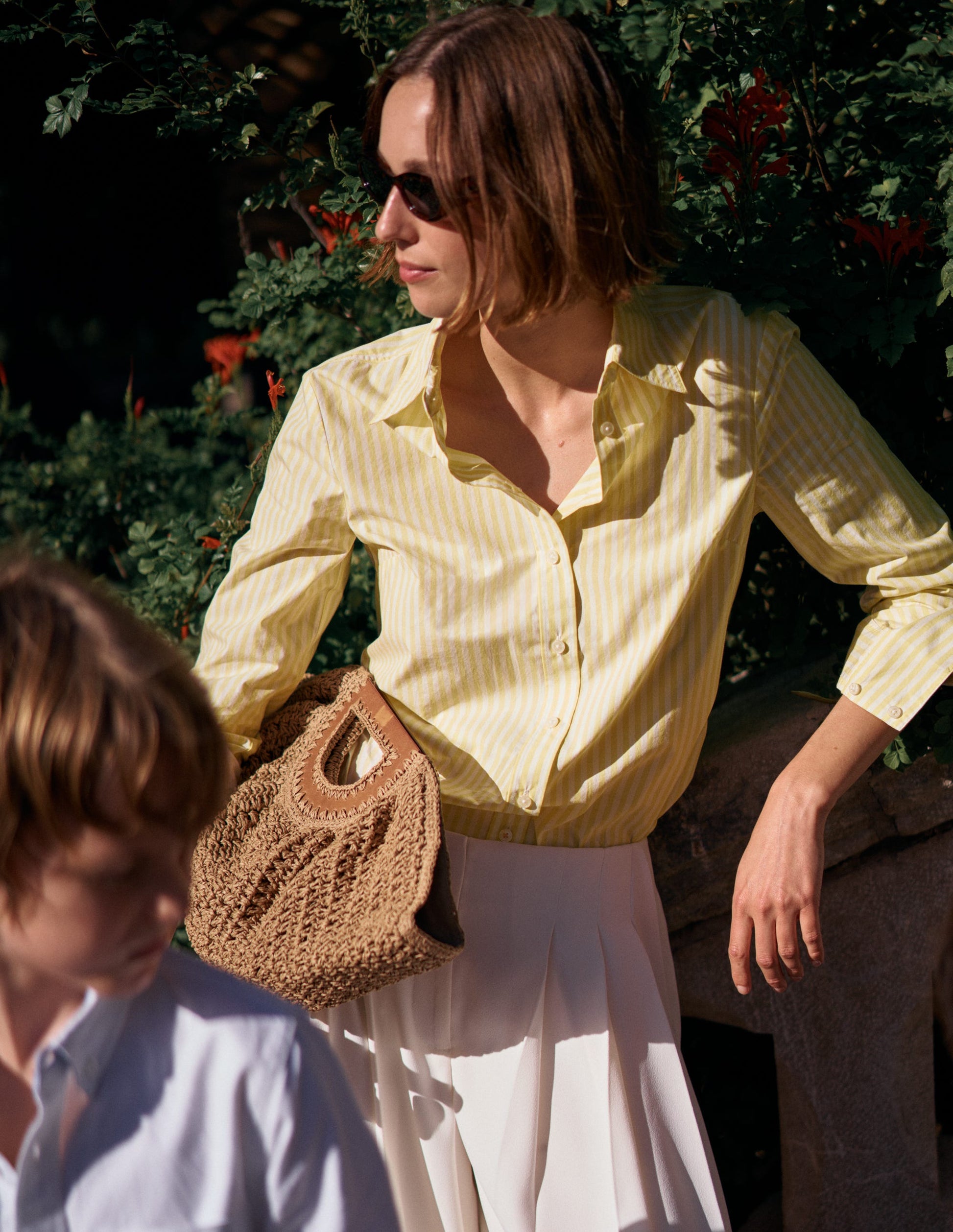 Sienna Baumwollhemd-Gelb und Naturweiß Streifen-1