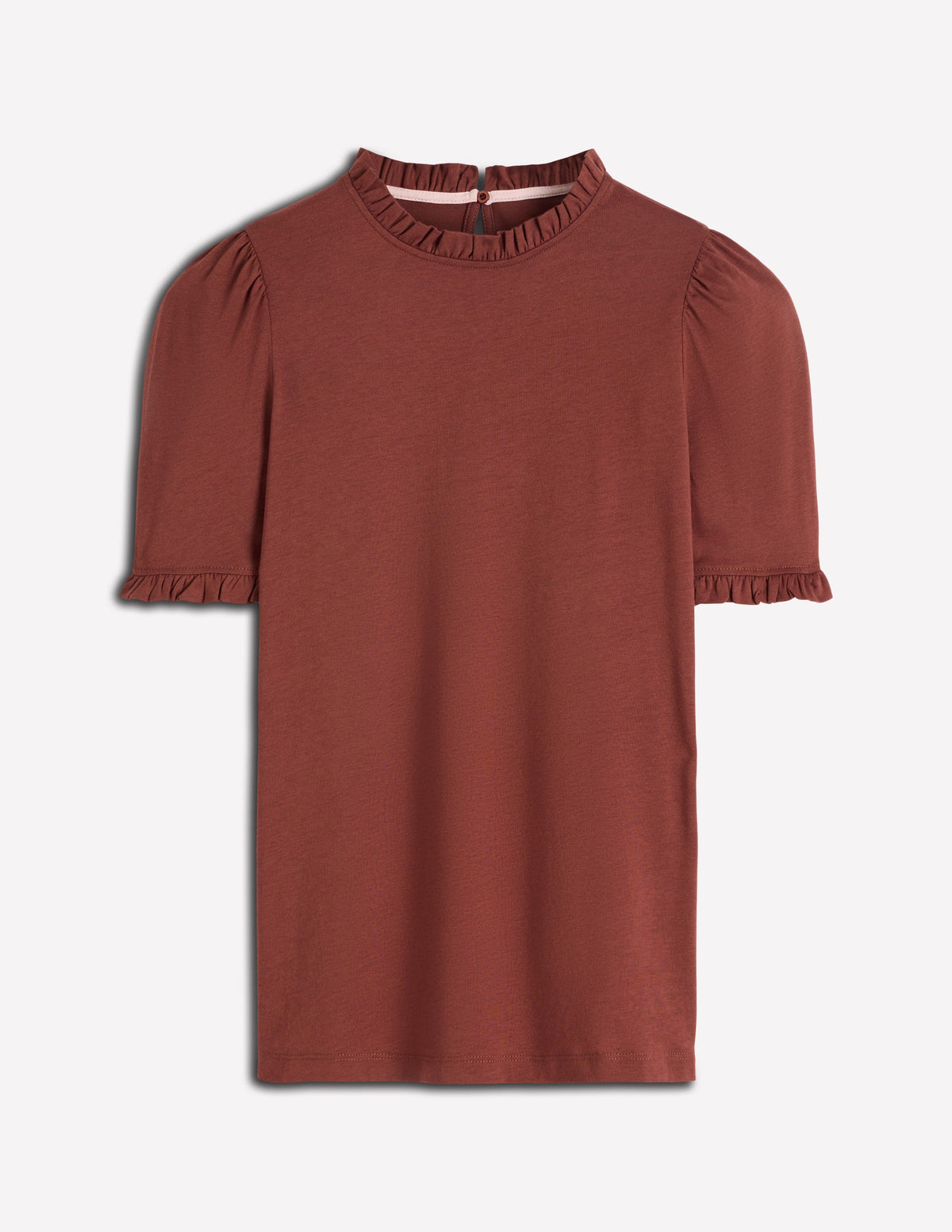 Superweiches T-Shirt mit Rüschendetail-Rostbraun - Image 5