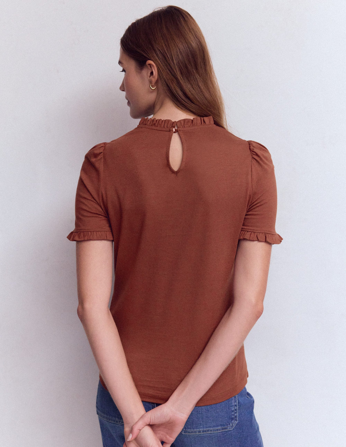 Superweiches T-Shirt mit Rüschendetail-Rostbraun - Image 4