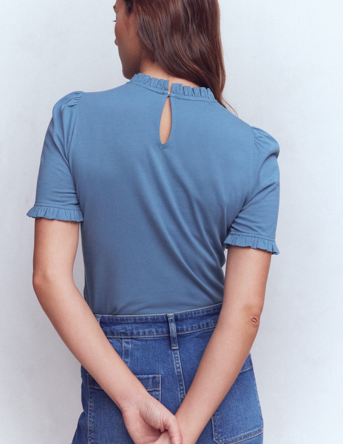 Superweiches T-Shirt mit Rüschendetail-Kapitänsblau