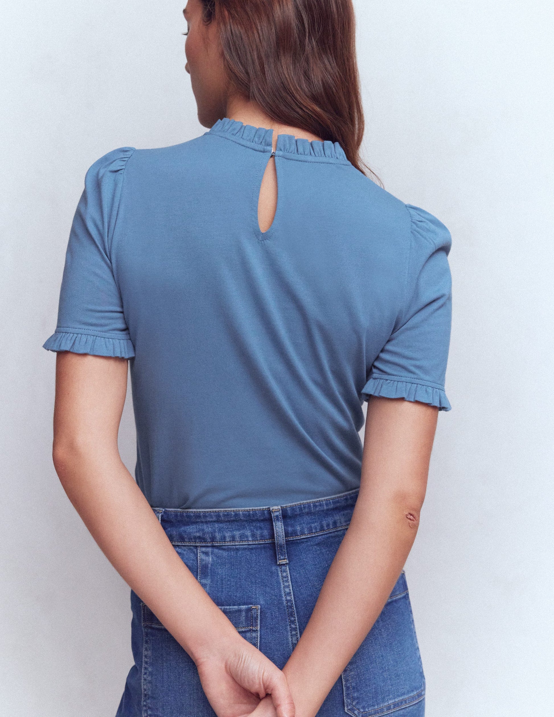 Superweiches T-Shirt mit Rüschendetail-Kapitänsblau-3