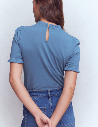 Superweiches T-Shirt mit Rüschendetail-Kapitänsblau-3