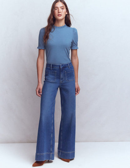 Superweiches T-Shirt mit Rüschendetail-Kapitänsblau-4