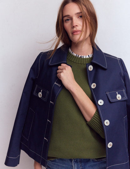 Superweiches T-Shirt mit Rüschendetail-Naturweiß/Navy, Gestreift-2