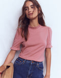 Superweiches T-Shirt mit Rüschendetail-Vintagerosa