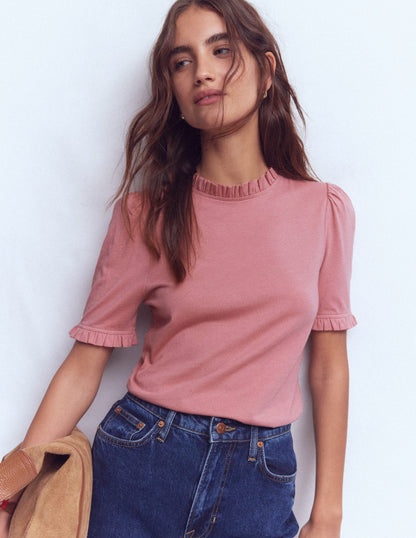 Superweiches T-Shirt mit Rüschendetail-Vintagerosa-1