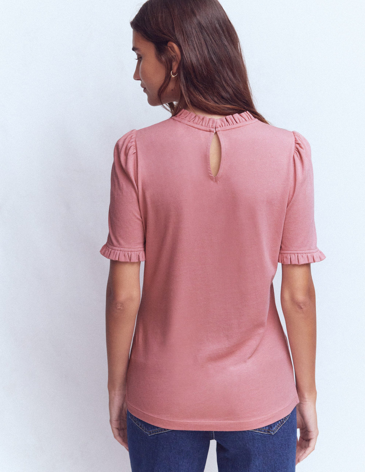 Superweiches T-Shirt mit Rüschendetail-Vintagerosa - Image 3