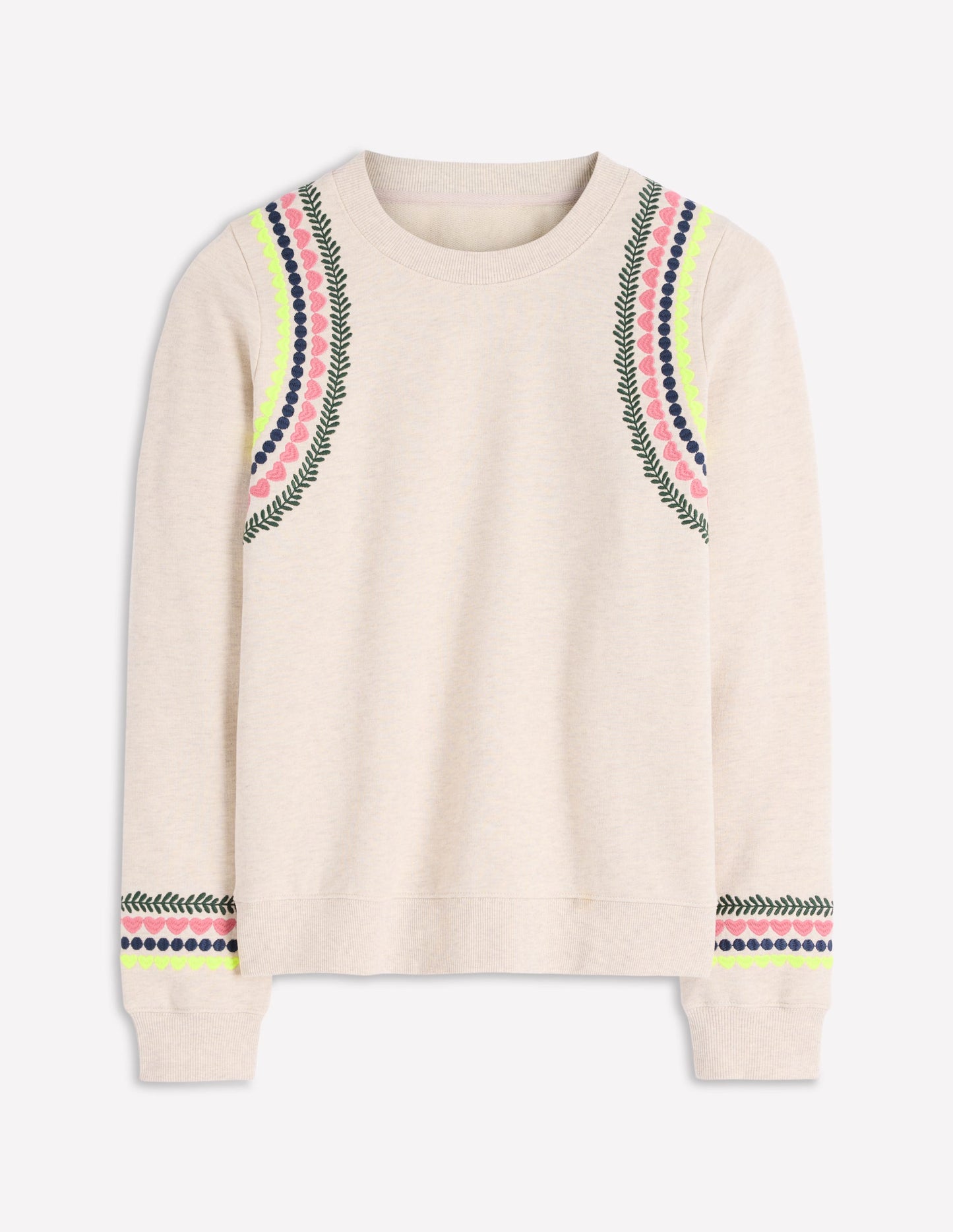 Hannah Sweatshirt mit Stickerei-Haferbeige Meliert Stickerei