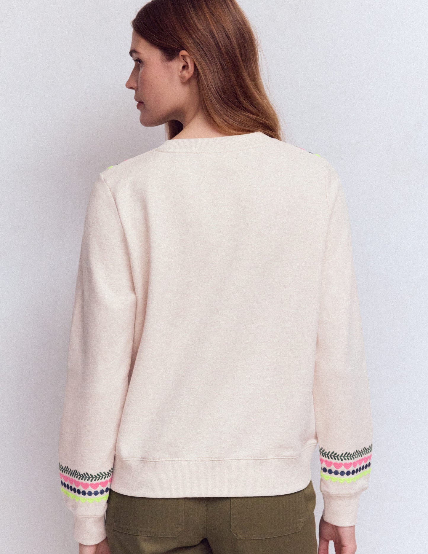 Hannah Sweatshirt mit Stickerei-Haferbeige Meliert Stickerei