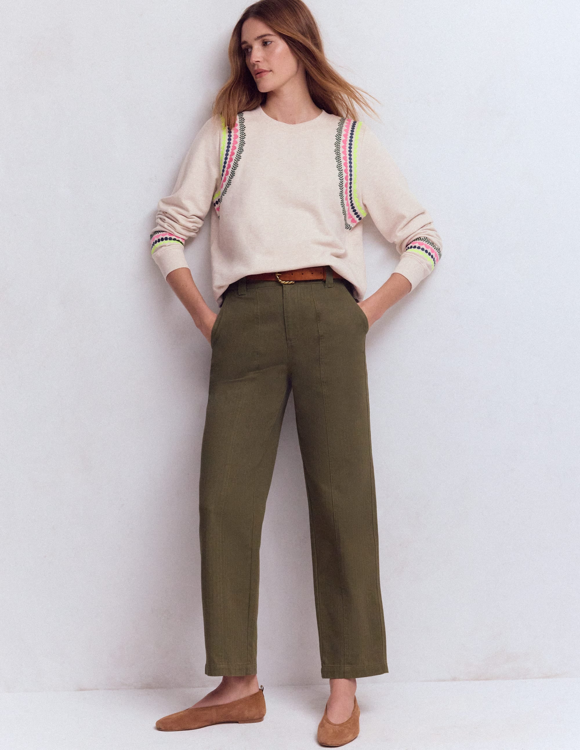 Hannah Sweatshirt mit Stickerei-Haferbeige Meliert Stickerei - Image 4