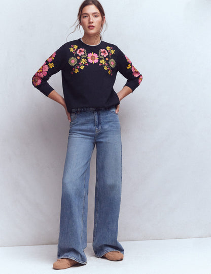 Hannah Sweatshirt mit Stickerei-Marineblau Bunt Stickerei-4