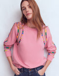 Hannah Sweatshirt mit Stickerei-Orchideenrosa Stickerei