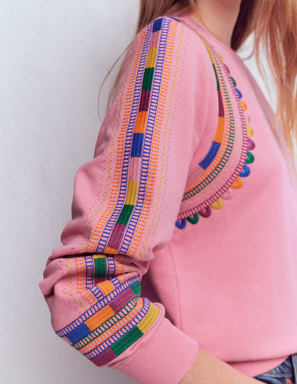 Hannah Sweatshirt mit Stickerei-Orchideenrosa Stickerei-2