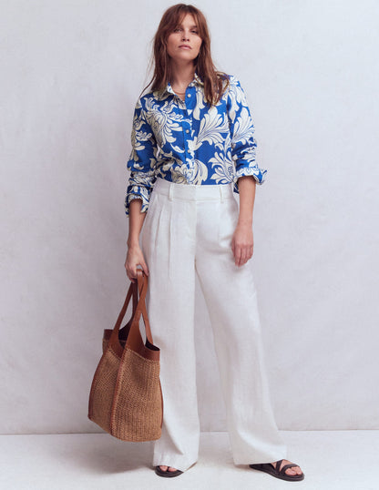 Sienna Leinenhemd-Blau, Botanisches Muster-1