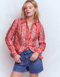 Chemise Sienna en lin-Rouge, motif Ornate Floret
