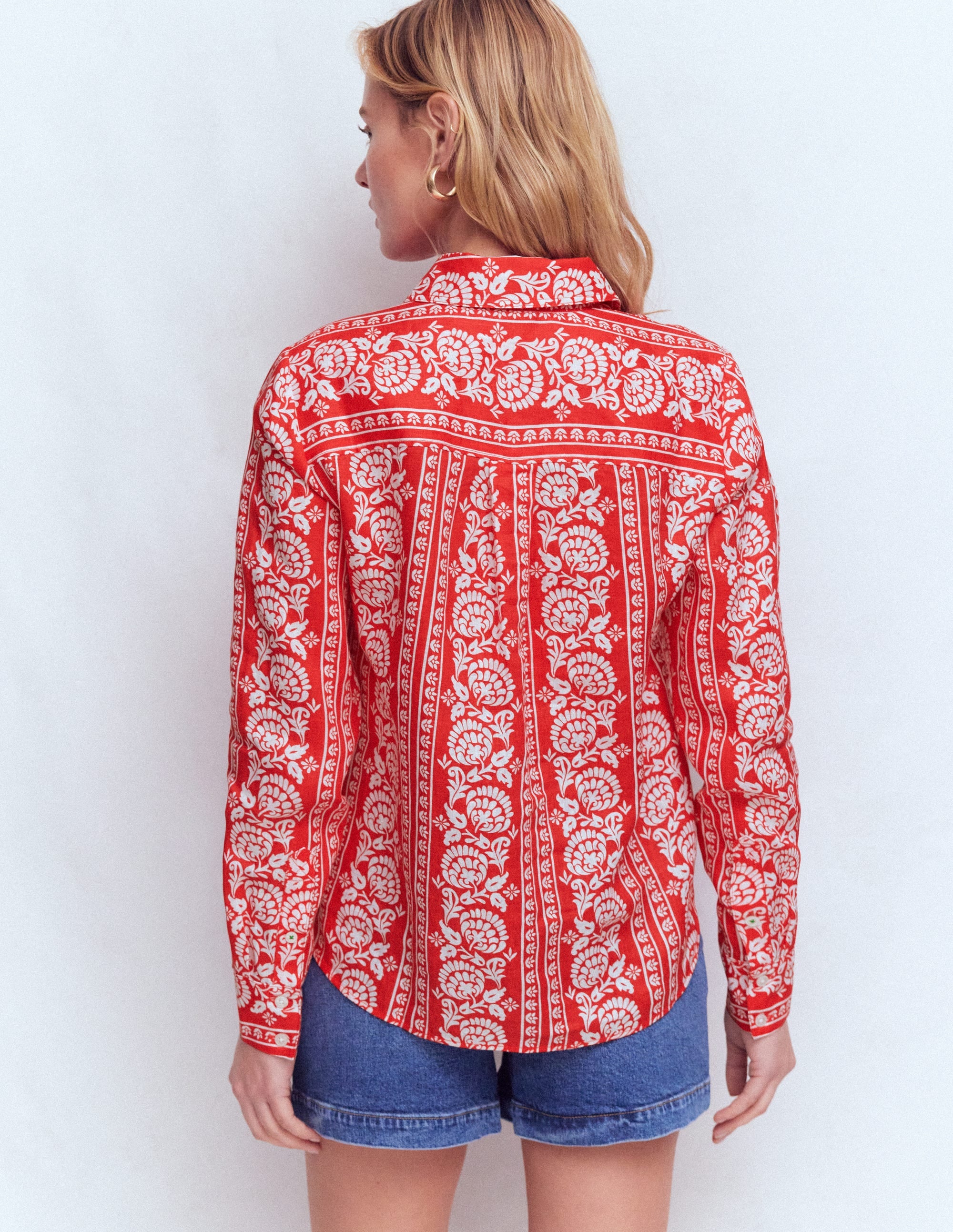 Sienna Leinenhemd-Rotes, Blümchenornament - Image 3