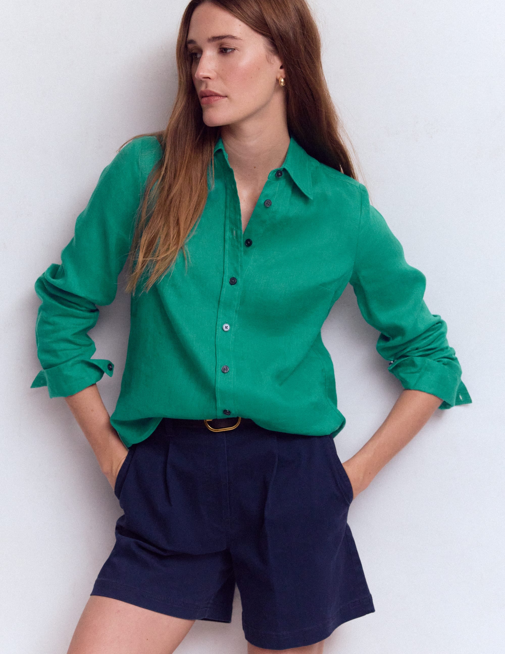 Sienna Leinenhemd-Tiefes Blaugrün - Image 4