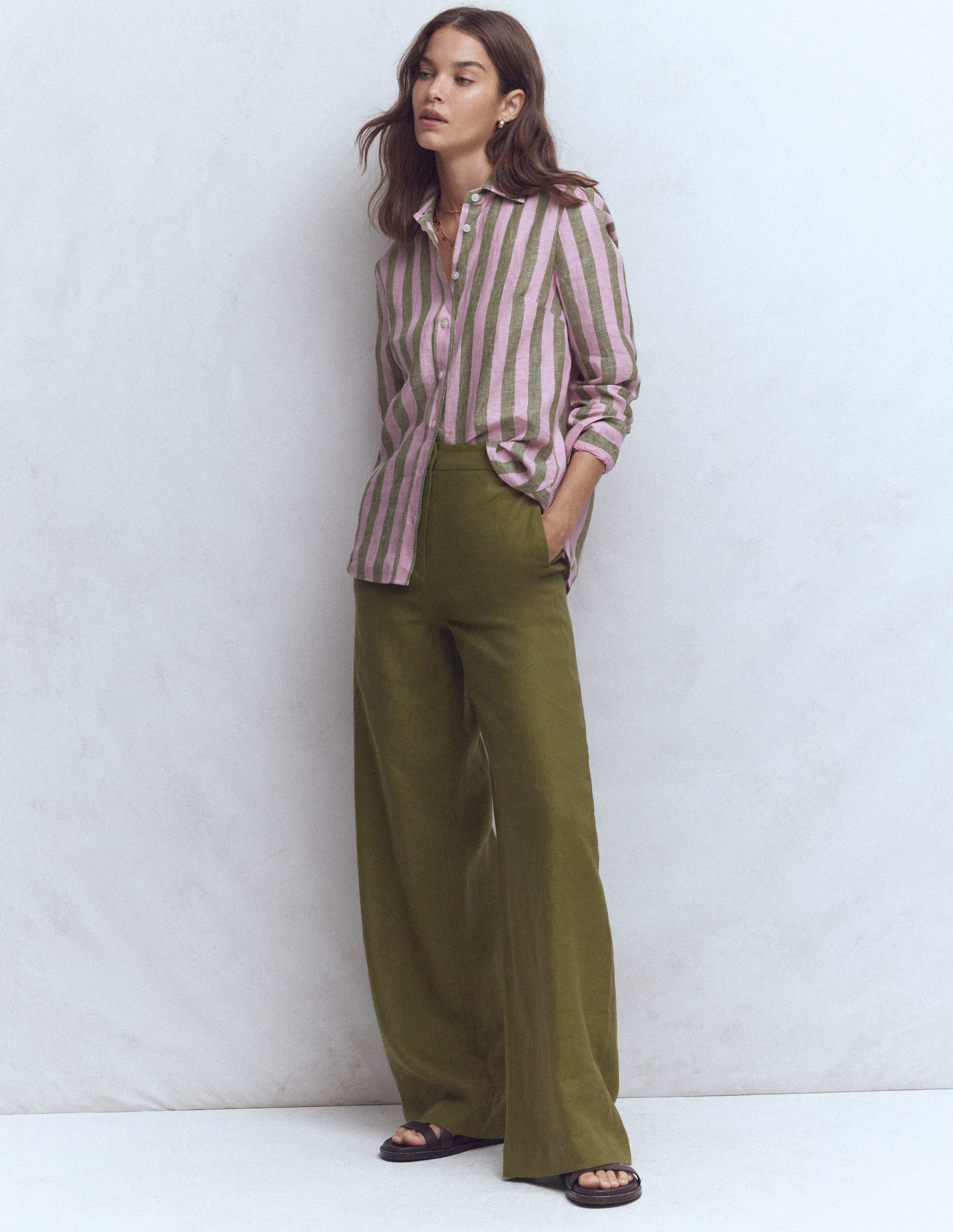 Sienna Leinenhemd-Grün und Rosa gestreift - Image 1