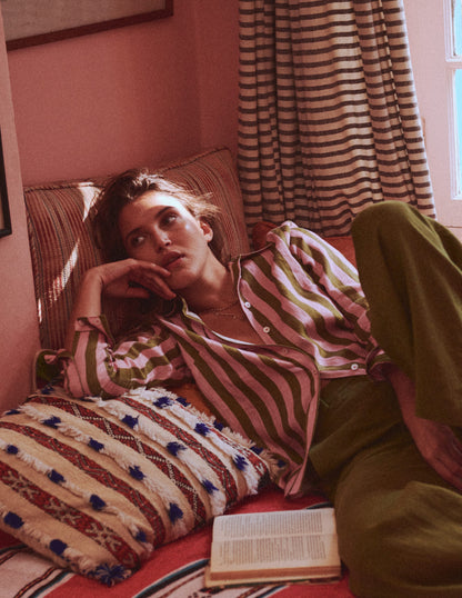 Sienna Leinenhemd-Grün und Rosa gestreift-1