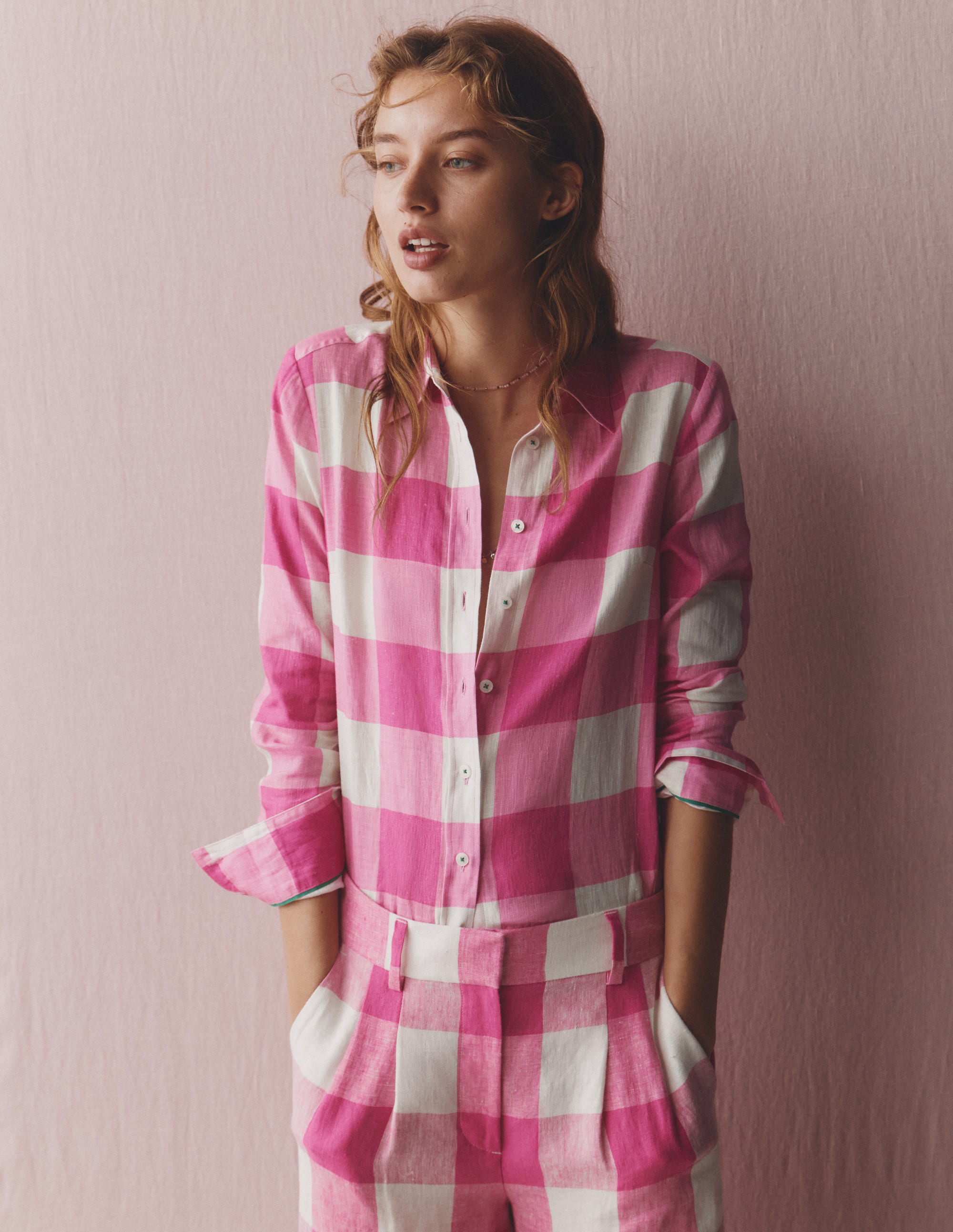 Sienna Leinenhemd-Kräftiges Rosa Vichykaro - Image 6