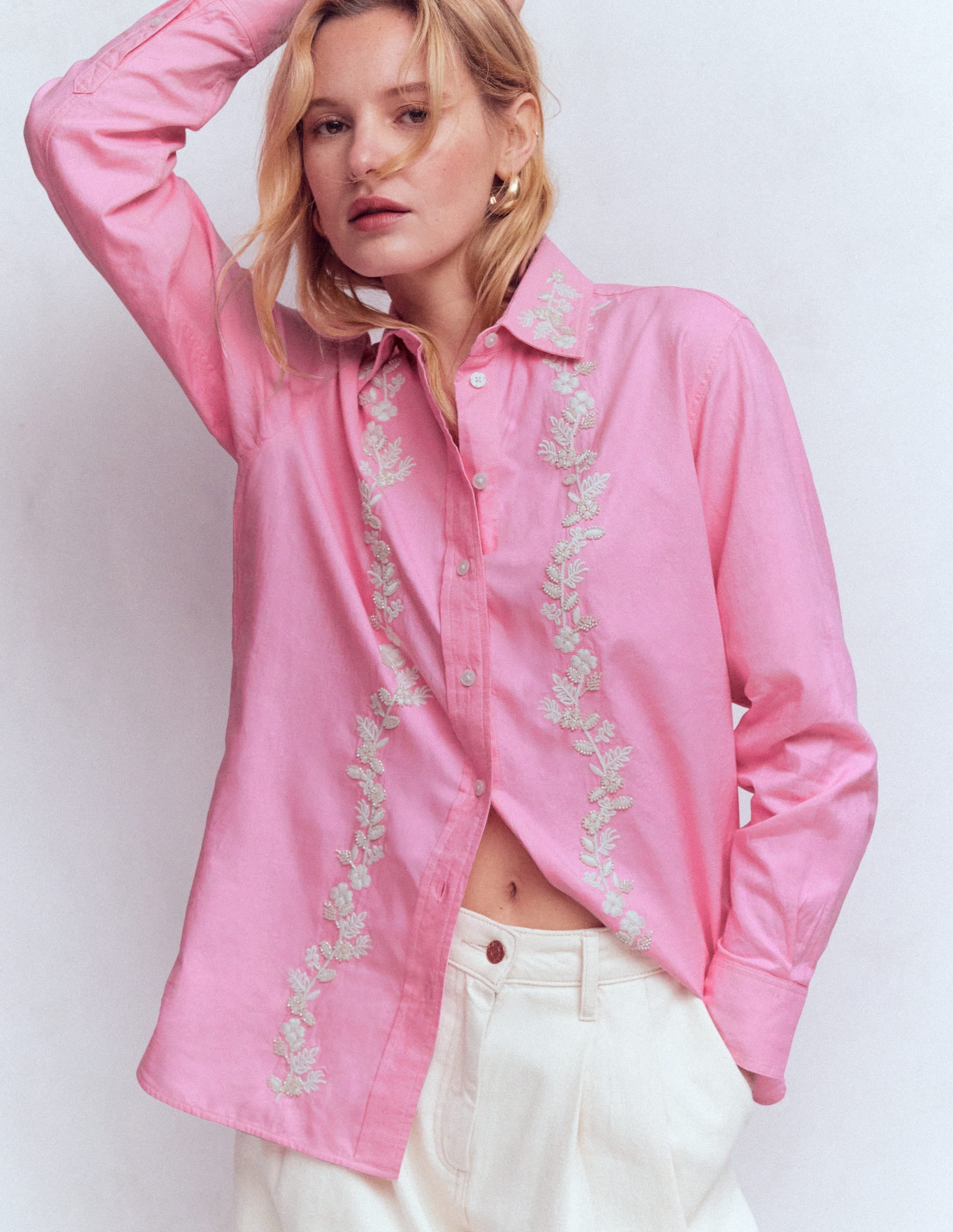 Chemise décontractée Sadie en coton-Oxford floral à perles rose - Image 4