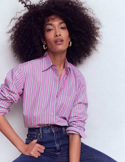 Sadie Lockeres Baumwollhemd-Ackerbohnengrün/Pink, Gestreift-2