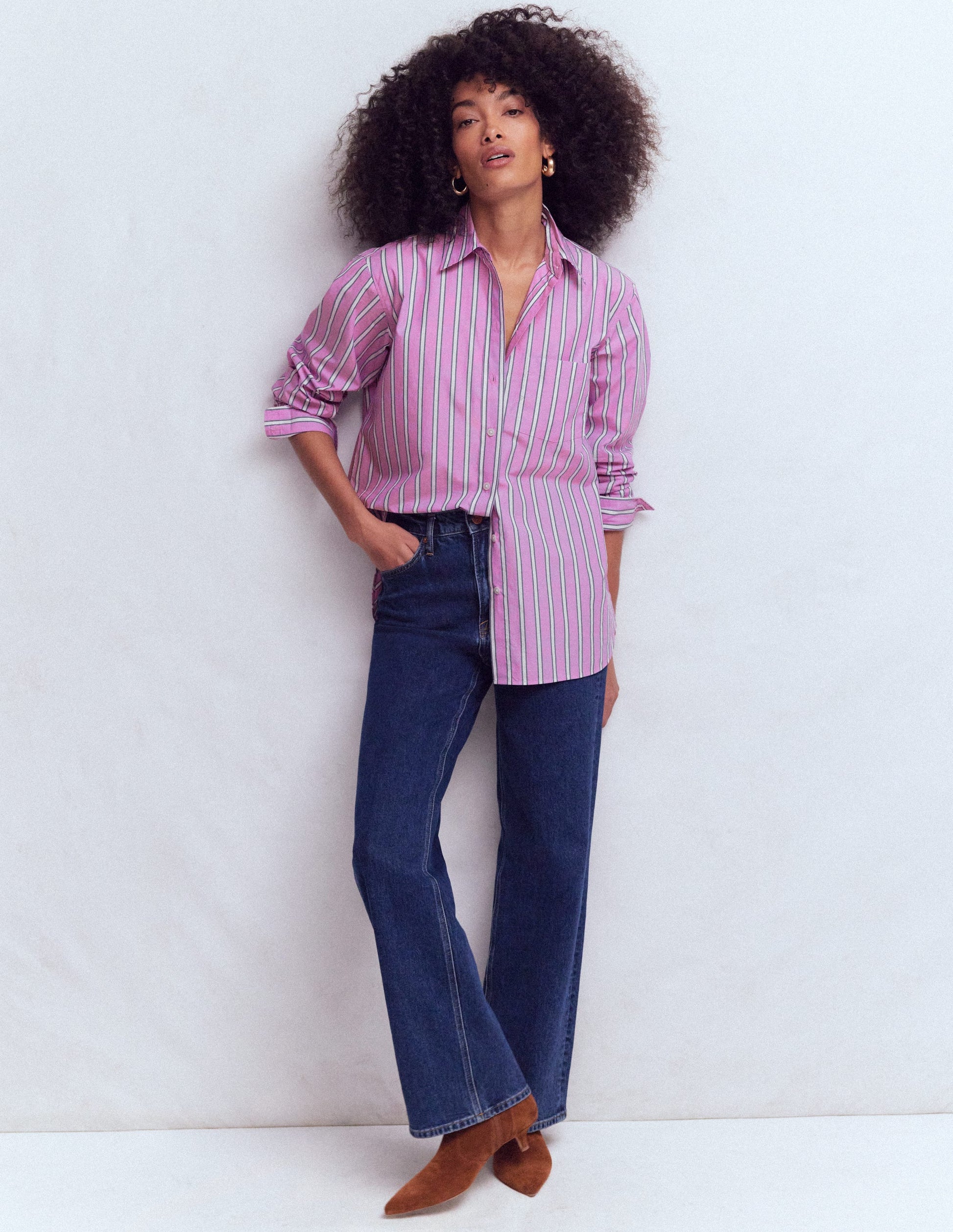 Sadie Lockeres Baumwollhemd-Ackerbohnengrün/Pink, Gestreift-5