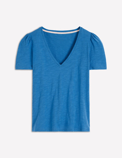 Flammgarn-T-Shirt mit V-Ausschnitt-Vallarta Blue-5